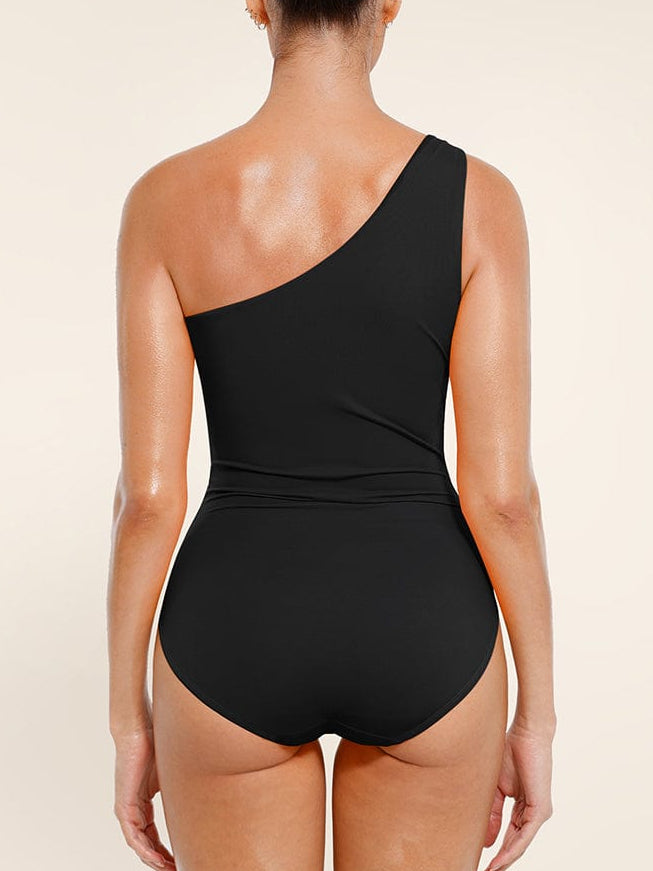 Wholesale One Shoulder One Piece Ruched Support Chest Swimwear