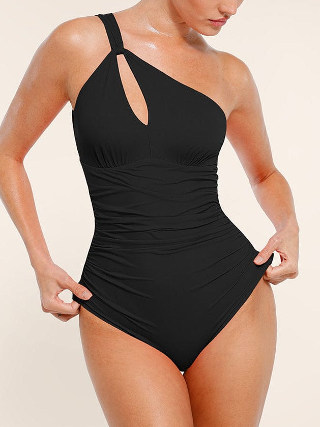 Wholesale One Shoulder One Piece Ruched Support Chest Swimwear
