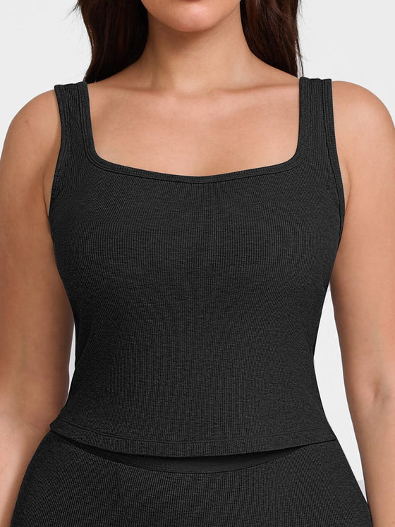 Wholesale Rayon Ribbed Wide Strap Scoop Neck Tank Top Breathable