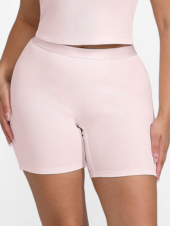 Wholesale Rayon Ribbed Fitted Boxer Mid Waist Breathable Shorts