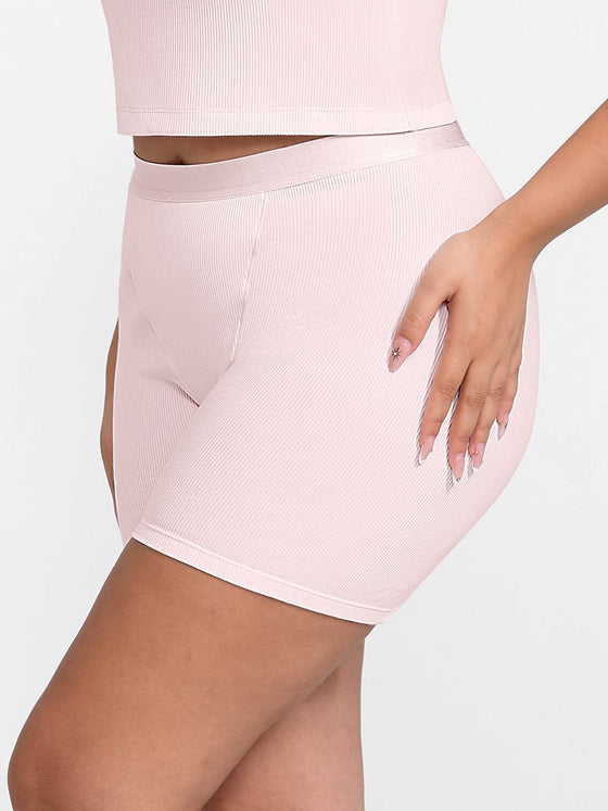 Wholesale Rayon Ribbed Fitted Boxer Mid Waist Breathable Shorts