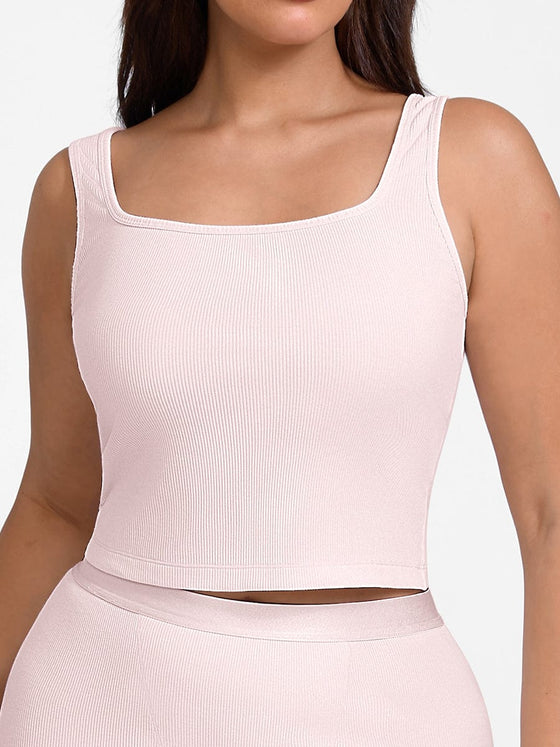 Wholesale Rayon Ribbed Wide Strap Scoop Neck Tank Top Breathable