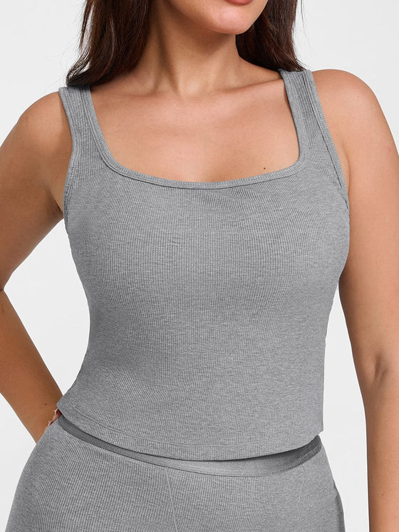Wholesale Rayon Ribbed Wide Strap Scoop Neck Tank Top Breathable