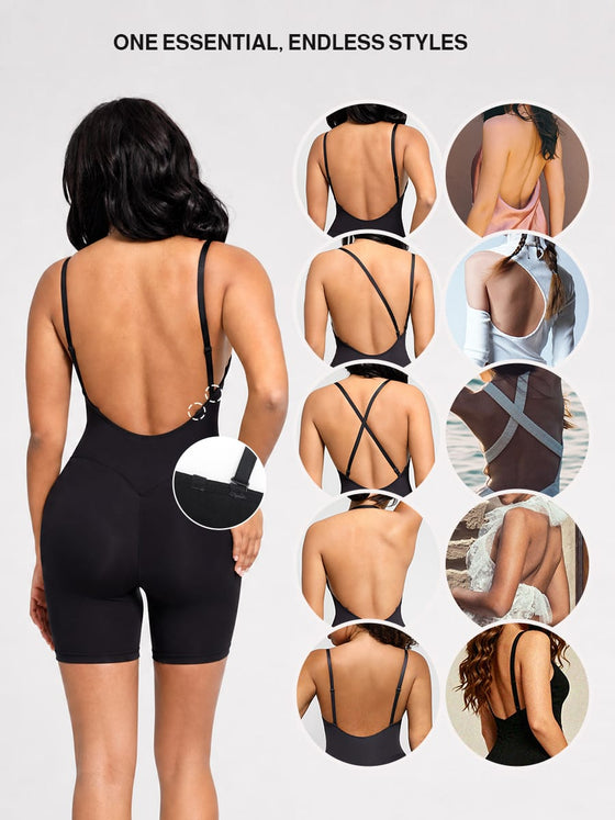Wholesale Plunge Low-Back Mid-Thigh Shapewear With Removable Butt And Hips Pads SPU