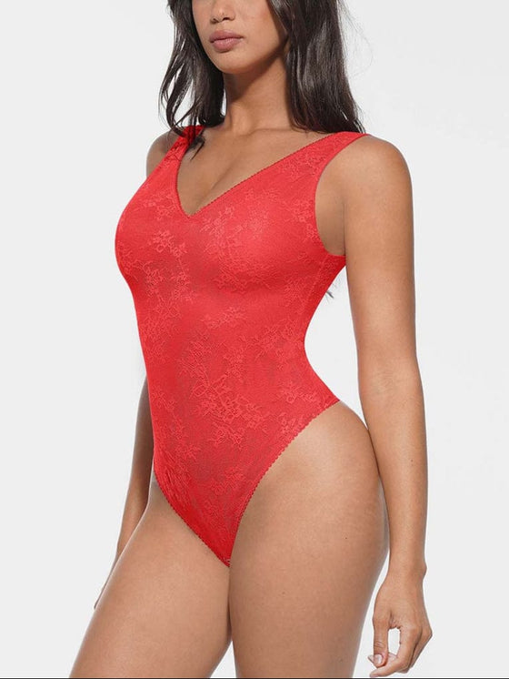 Wholesale Seamless Sexy Deep V-Neck Lace Shaping Thong Bodysuit