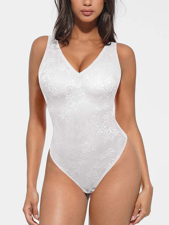Wholesale Seamless Sexy Deep V-Neck Lace Shaping Thong Bodysuit