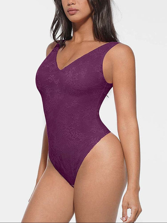 Wholesale Seamless Sexy Deep V-Neck Lace Shaping Thong Bodysuit