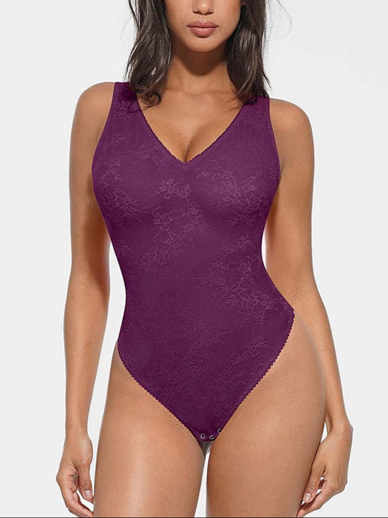 Wholesale Seamless Sexy Deep V-Neck Lace Shaping Thong Bodysuit