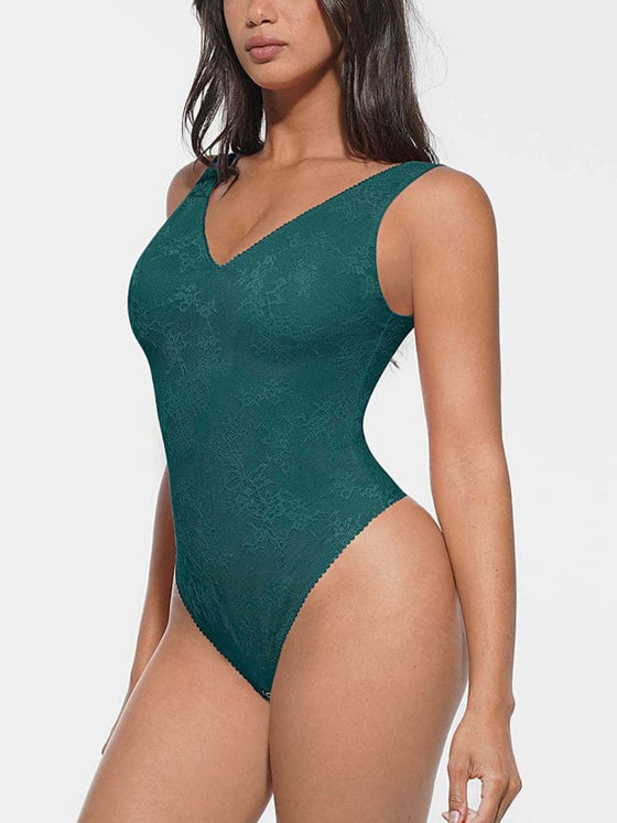 Wholesale Seamless Sexy Deep V-Neck Lace Shaping Thong Bodysuit