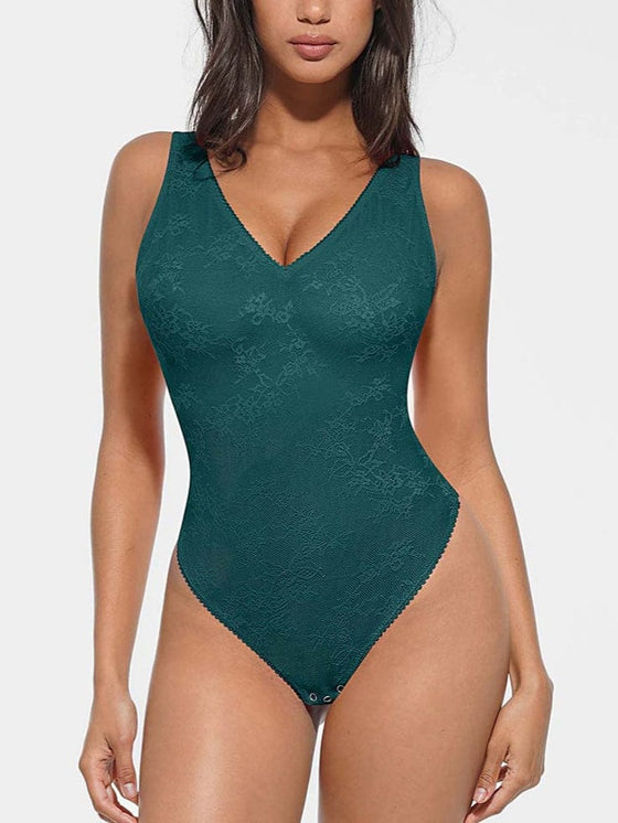 Wholesale Seamless Sexy Deep V-Neck Lace Shaping Thong Bodysuit