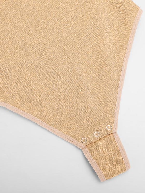 Wholesale Shiny Draped Neck All In One Shapewear Bodysuit with Built In Bra and Thong Snap Crotch