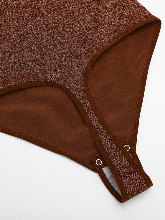 Wholesale Shiny Draped Neck All In One Shapewear Bodysuit with Built In Bra and Thong Snap Crotch