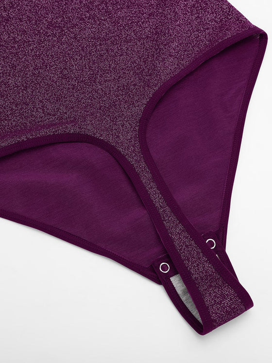Wholesale Shiny Draped Neck All In One Shapewear Bodysuit with Built In Bra and Thong Snap Crotch