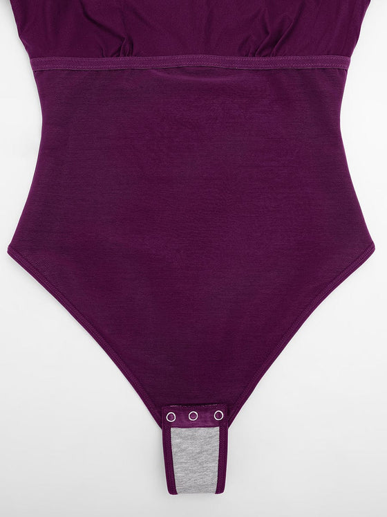 Wholesale Shiny Draped Neck All In One Shapewear Bodysuit with Built In Bra and Thong Snap Crotch