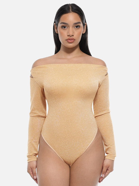 Wholesale Shiny Draped Neck All In One Shapewear Bodysuit with Built In Bra and Thong Snap Crotch