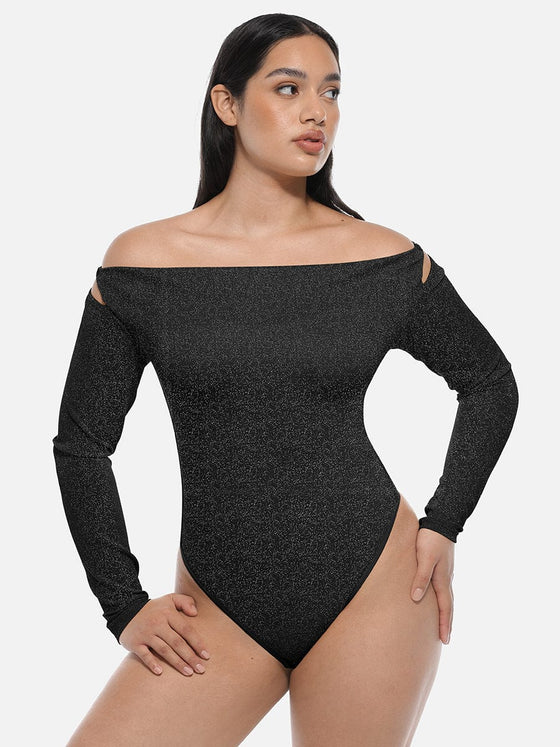Wholesale Shiny Draped Neck All In One Shapewear Bodysuit with Built In Bra and Thong Snap Crotch