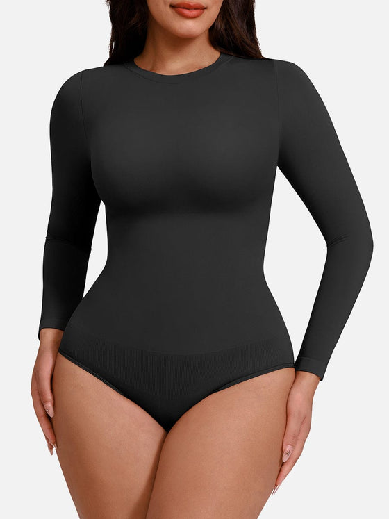 Wholesale Seamless Crew Neck Long Sleeve Tummy Control Snap Crotch Briefs Bodysuit
