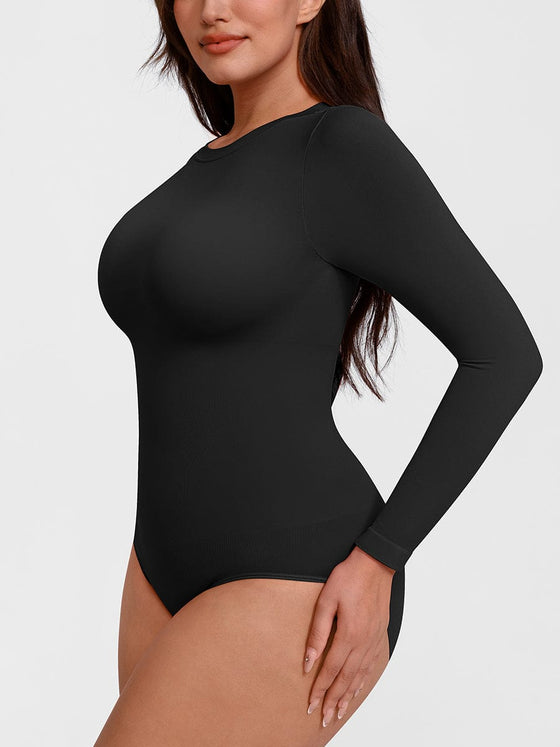 Wholesale Seamless Crew Neck Long Sleeve Tummy Control Snap Crotch Briefs Bodysuit