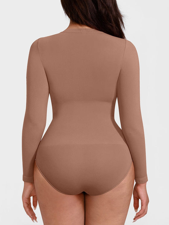 Wholesale Seamless Crew Neck Long Sleeve Tummy Control Snap Crotch Briefs Bodysuit