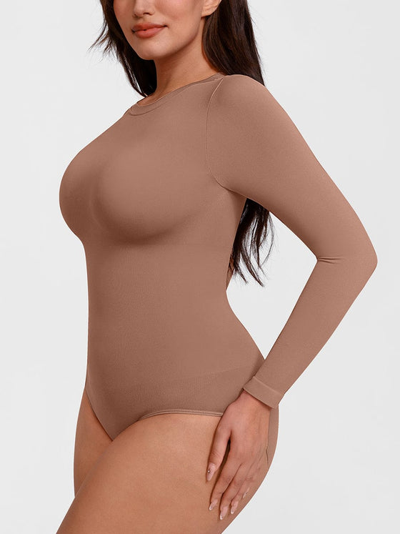 Wholesale Seamless Crew Neck Long Sleeve Tummy Control Snap Crotch Briefs Bodysuit