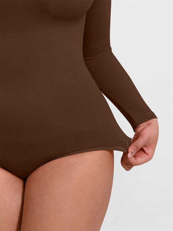 Wholesale Seamless Crew Neck Long Sleeve Tummy Control Snap Crotch Briefs Bodysuit