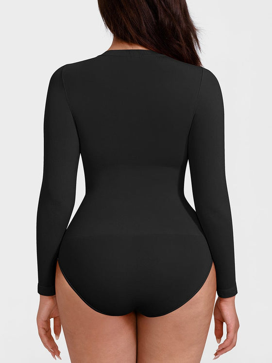 Wholesale Seamless Crew Neck Long Sleeve Tummy Control Snap Crotch Briefs Bodysuit