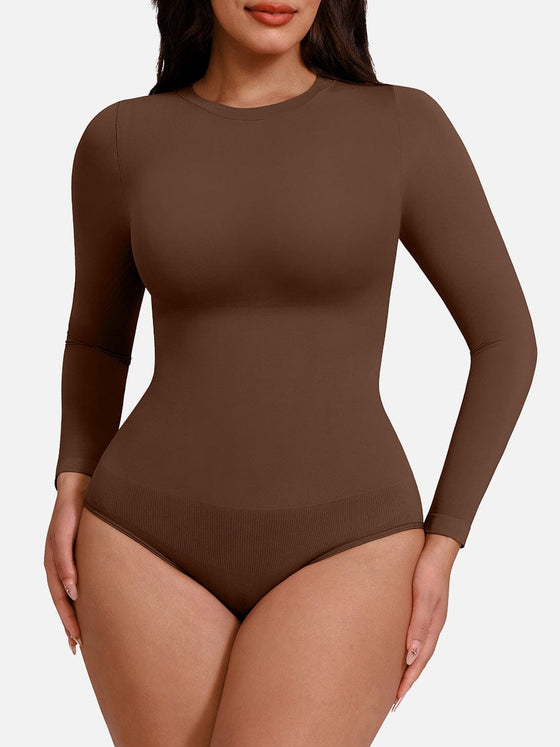 Wholesale Seamless Crew Neck Long Sleeve Tummy Control Snap Crotch Briefs Bodysuit