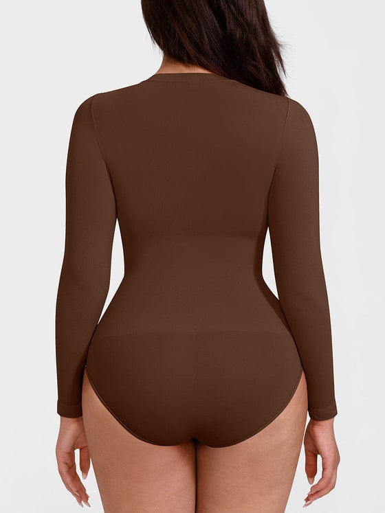 Wholesale Seamless Crew Neck Long Sleeve Tummy Control Snap Crotch Briefs Bodysuit