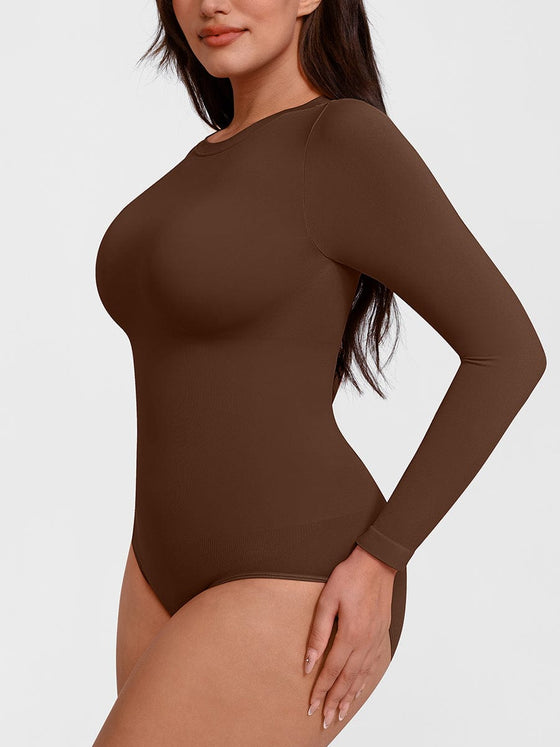 Wholesale Seamless Crew Neck Long Sleeve Tummy Control Snap Crotch Briefs Bodysuit