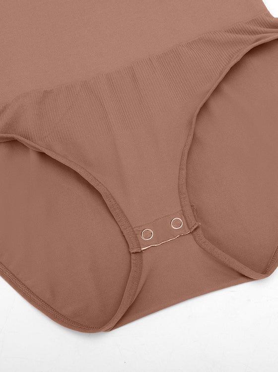 Wholesale Seamless Crew Neck Long Sleeve Tummy Control Snap Crotch Briefs Bodysuit