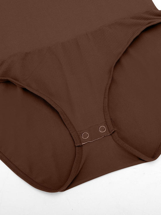 Wholesale Seamless Crew Neck Long Sleeve Tummy Control Snap Crotch Briefs Bodysuit