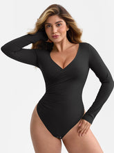 Wholesale Sexy V-neck Overlapping pleated Waist and Tummy Control Antibacterial Crotch Bodysuit