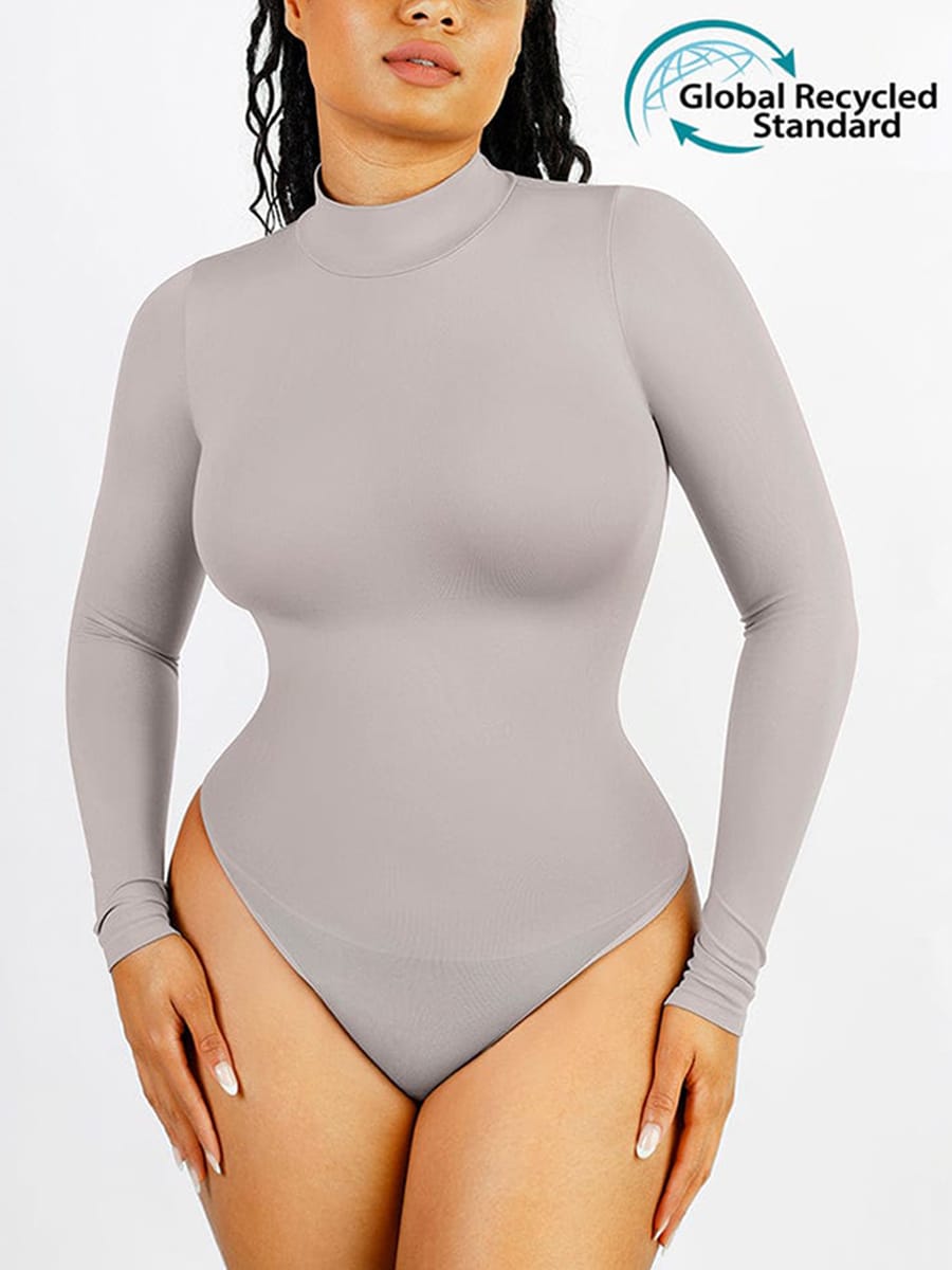 Wholesale 🌿Seamless Eco-friendly Turtle Neck Long Sleeve Thong Bodysuit