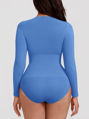 Wholesale Seamless Crew Neck Long Sleeve Tummy Control Snap Crotch Briefs Bodysuit SPU