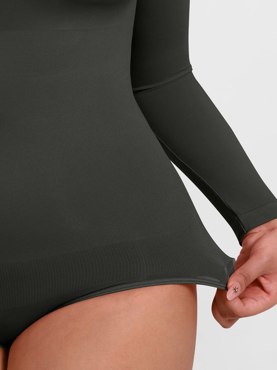 Wholesale Seamless Crew Neck Long Sleeve Tummy Control Snap Crotch Briefs Bodysuit SPU