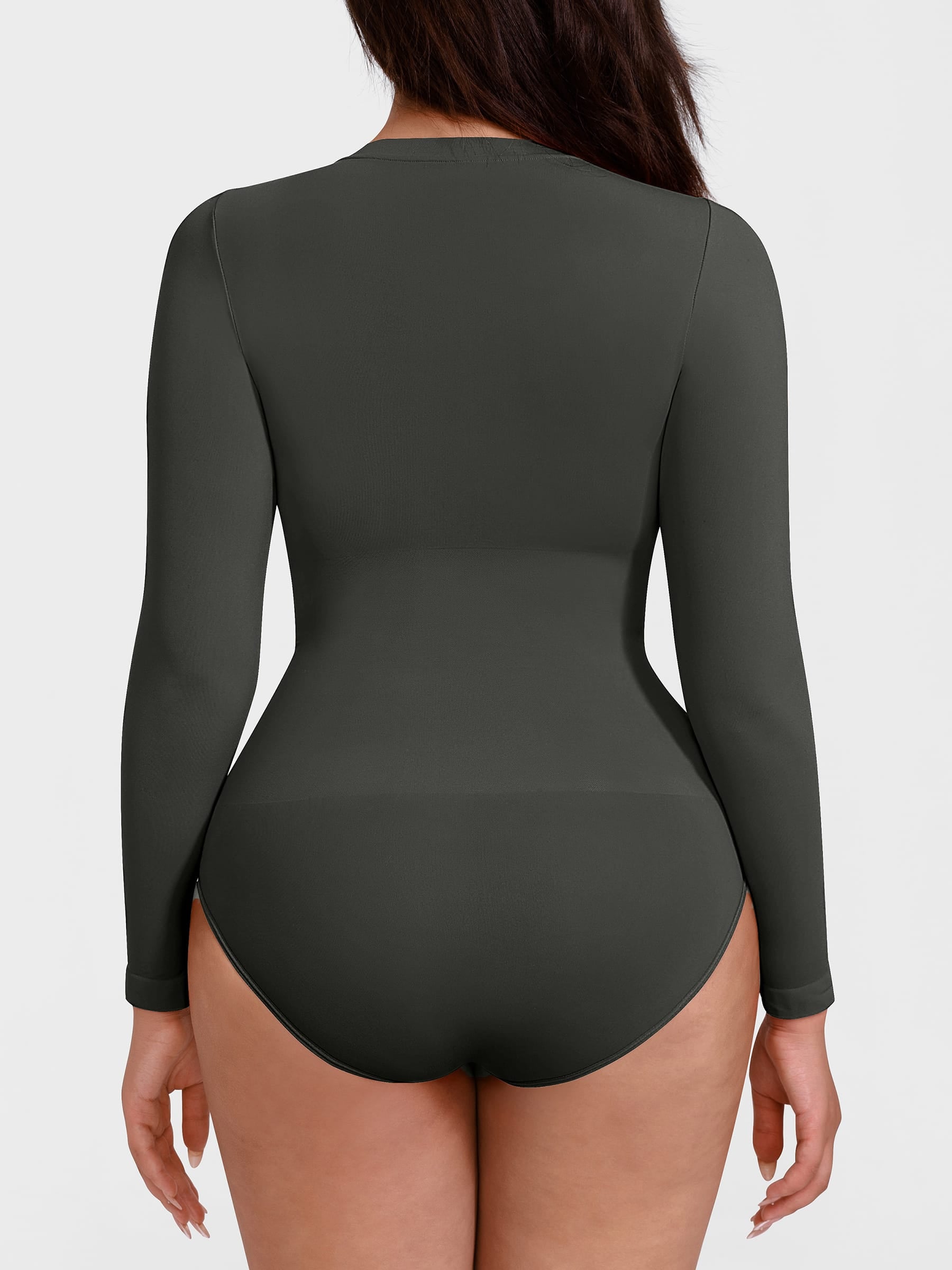 Wholesale Seamless Crew Neck Long Sleeve Tummy Control Snap Crotch Briefs Bodysuit SPU