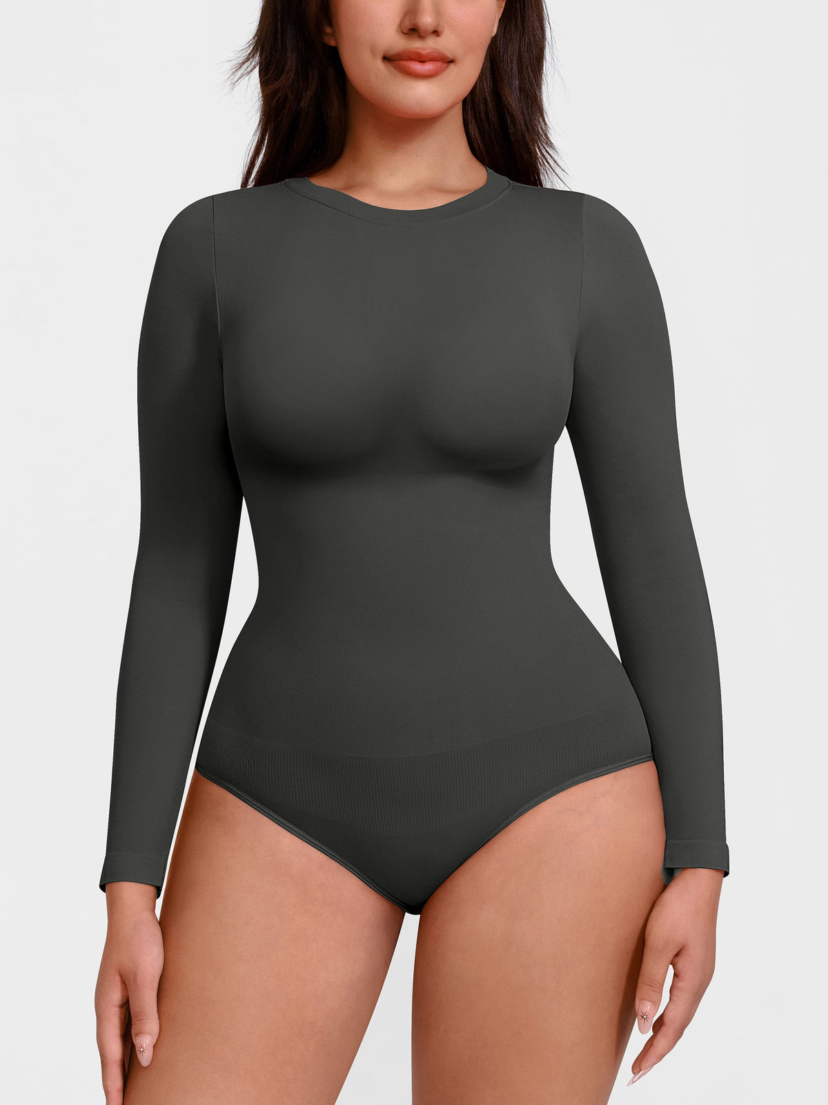 Wholesale Seamless Crew Neck Long Sleeve Tummy Control Snap Crotch Briefs Bodysuit SPU