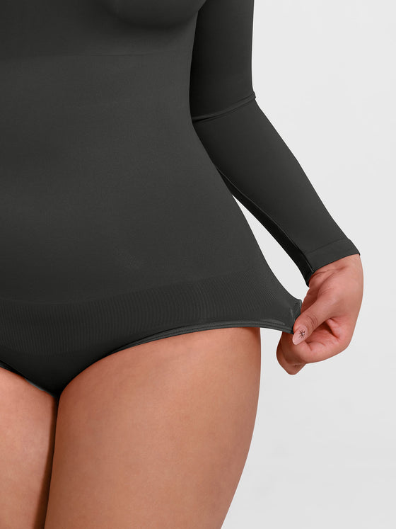 Wholesale Seamless Crew Neck Long Sleeve Tummy Control Snap Crotch Briefs Bodysuit SPU
