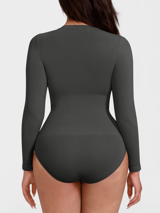 Wholesale Seamless Crew Neck Long Sleeve Tummy Control Snap Crotch Briefs Bodysuit SPU