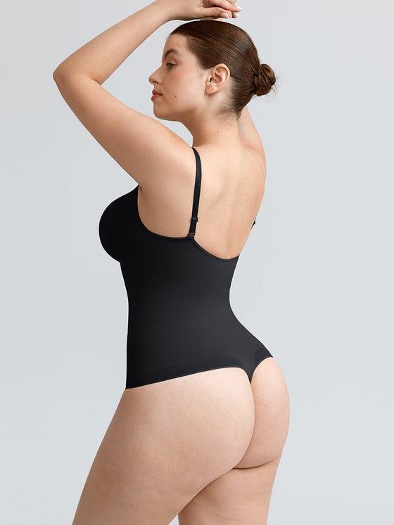 Wholesale Seamless V Neck Ruched Bust Tummy Control Thong Shaping Bodysuit SPU