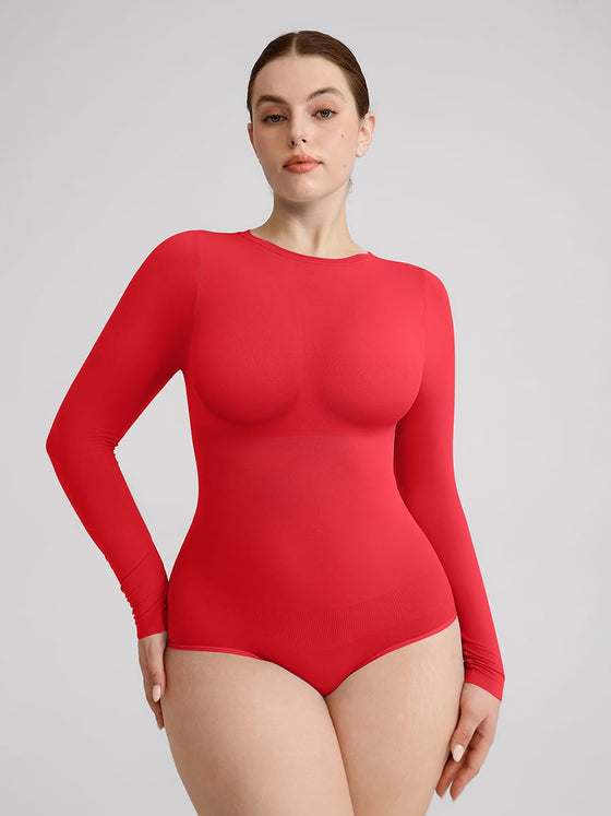 Wholesale Seamless Crew Neck Long Sleeve Tummy Control Snap Crotch Briefs Bodysuit SPU