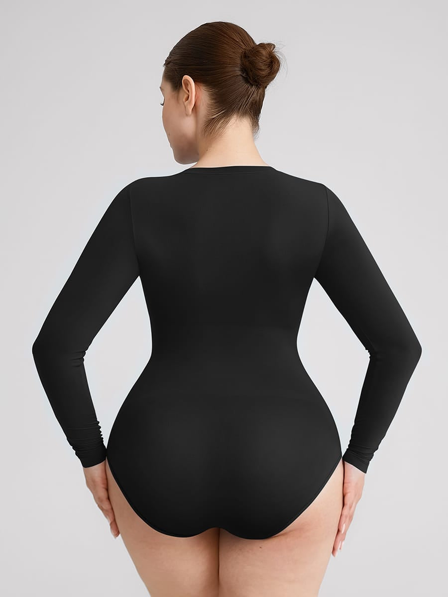 Wholesale Seamless Crew Neck Long Sleeve Tummy Control Snap Crotch Briefs Bodysuit SPU