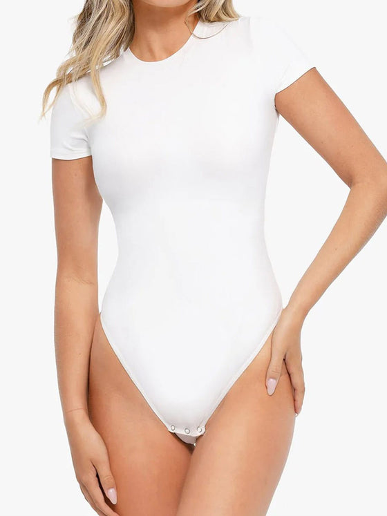 Wholesale Shapewear Short Sleeve Crew Neck Snap Gusset Bodysuit SPU