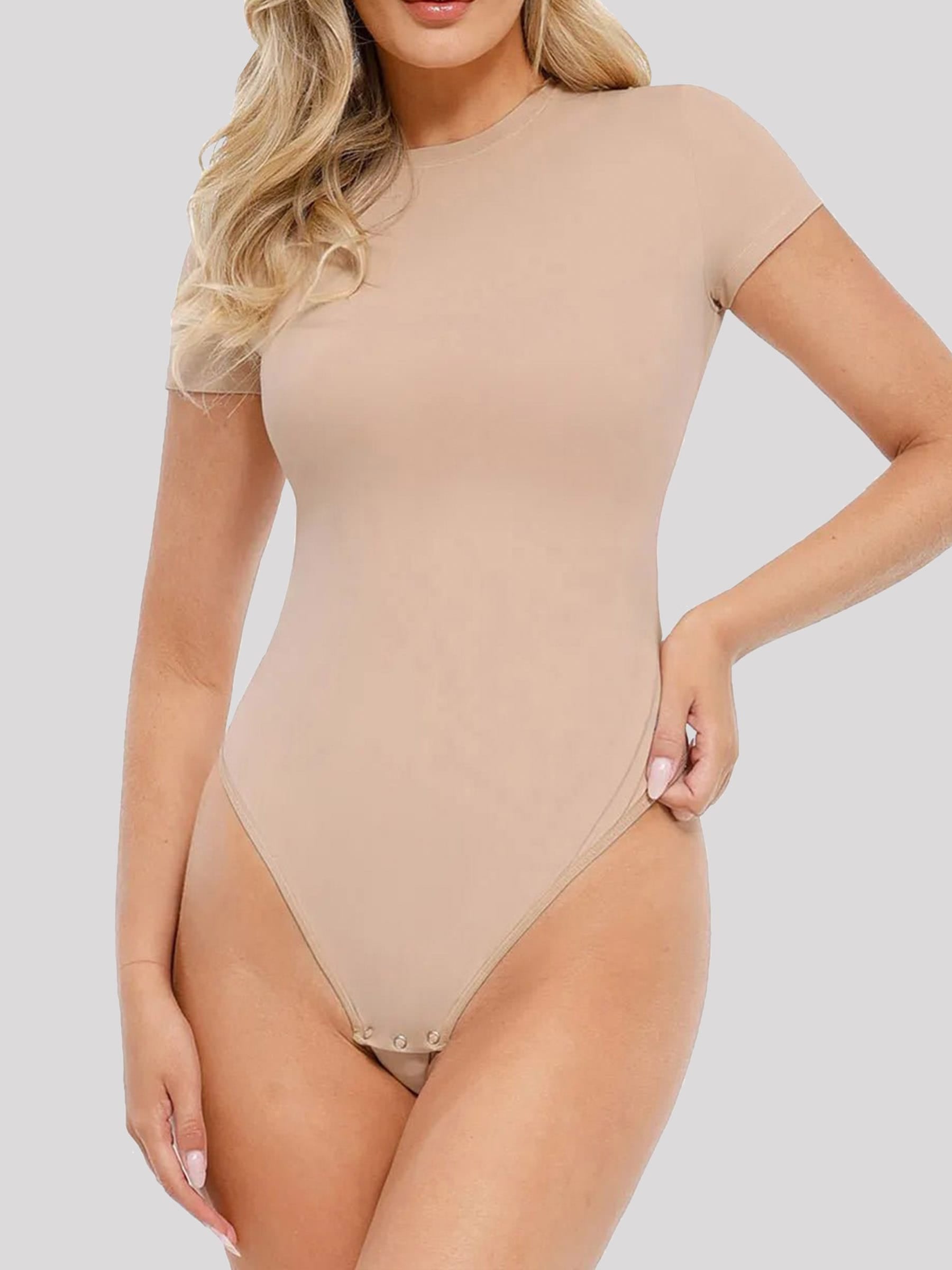 Wholesale Shapewear Short Sleeve Crew Neck Snap Gusset Bodysuit SPU