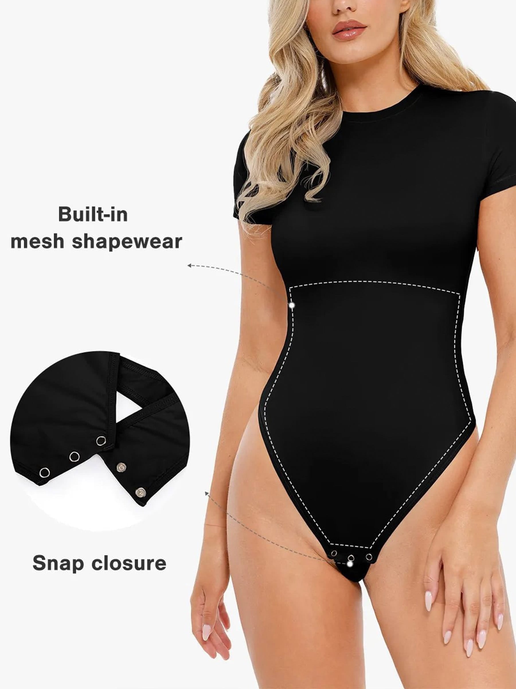 Wholesale Shapewear Short Sleeve Crew Neck Snap Gusset Bodysuit SPU