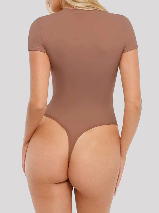 Wholesale Shapewear Short Sleeve Crew Neck Snap Gusset Bodysuit SPU