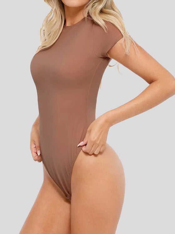Wholesale Shapewear Short Sleeve Crew Neck Snap Gusset Bodysuit SPU