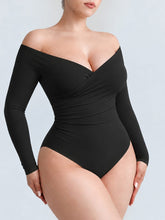 Wholesale Sexy V-neck Overlapping pleated Waist and Tummy Control Antibacterial Crotch Bodysuit SPU