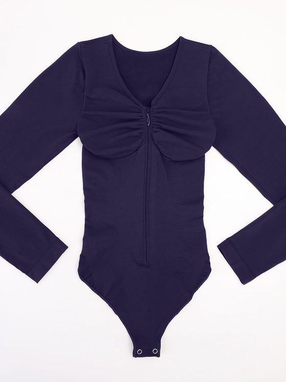 Wholesale Seamless Long Sleeve Zip-Up Shaping Bodysuit SPU