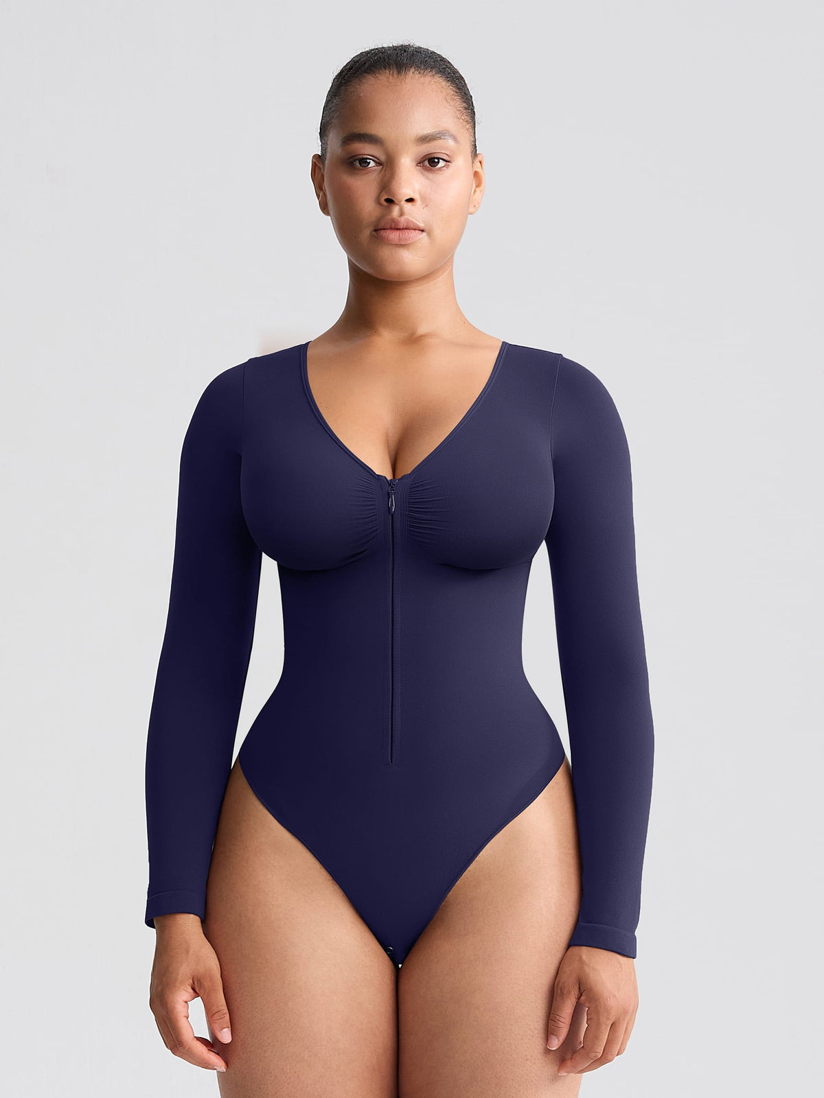 Wholesale Seamless Long Sleeve Zip-Up Shaping Bodysuit SPU